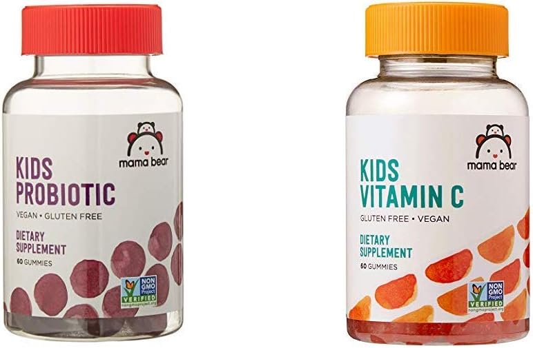 Mama Bear Vegan Probiotic & Kids Vitamin C Gummies Bundle, 60 Gummies each, High Potency Formula