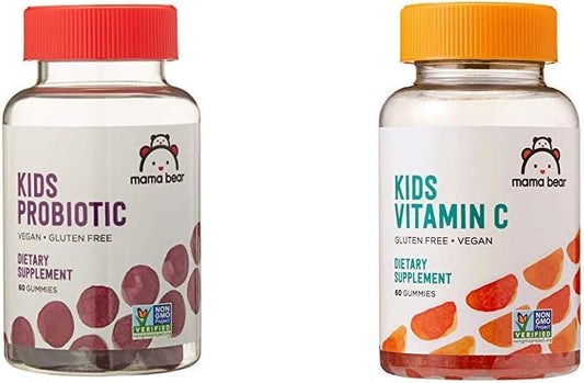 Mama Bear Vegan Probiotic & Kids Vitamin C Gummies Bundle, 60 Gummies each, High Potency Formula