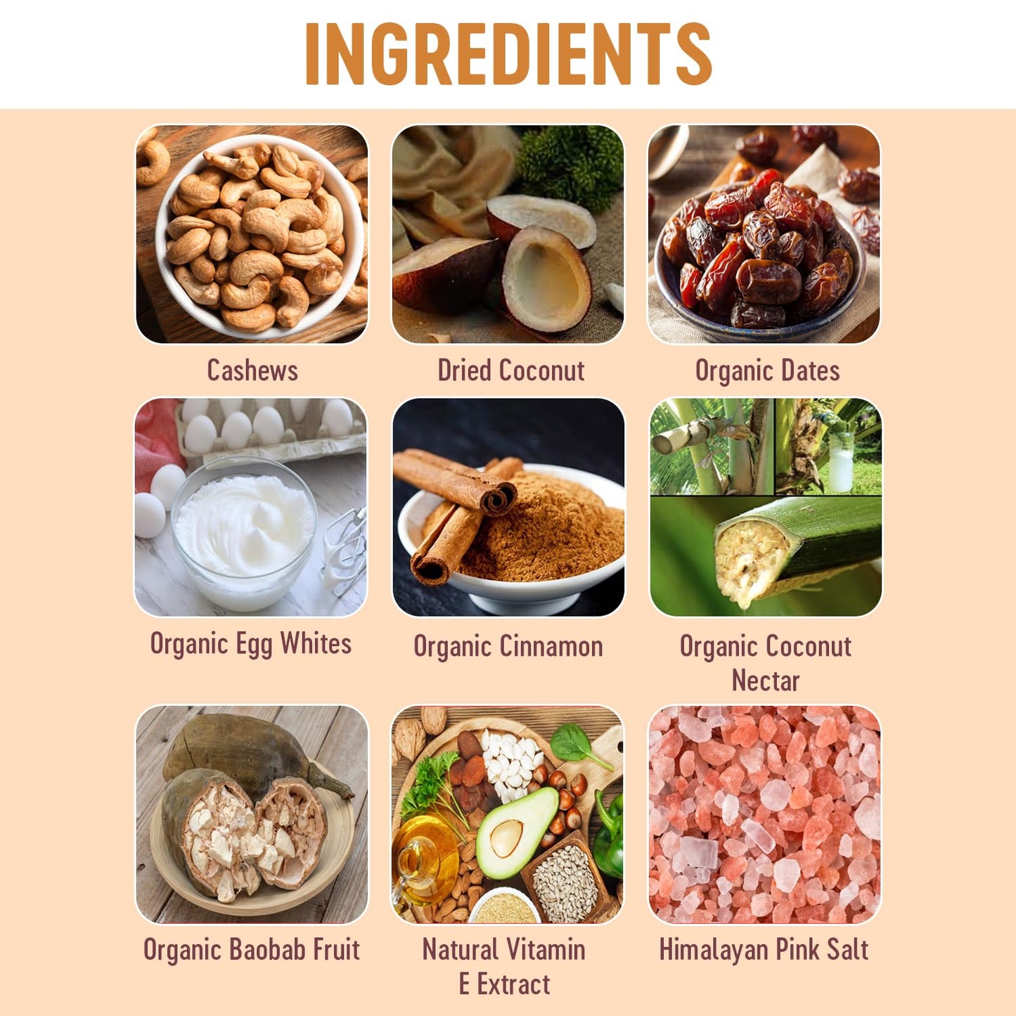 Mammoth Bar Cashew Cinnamon Bars - Organic, Paleo, Gluten Free, Raw - 10 Bars, 10-12g Protein, 1.8 Oz.