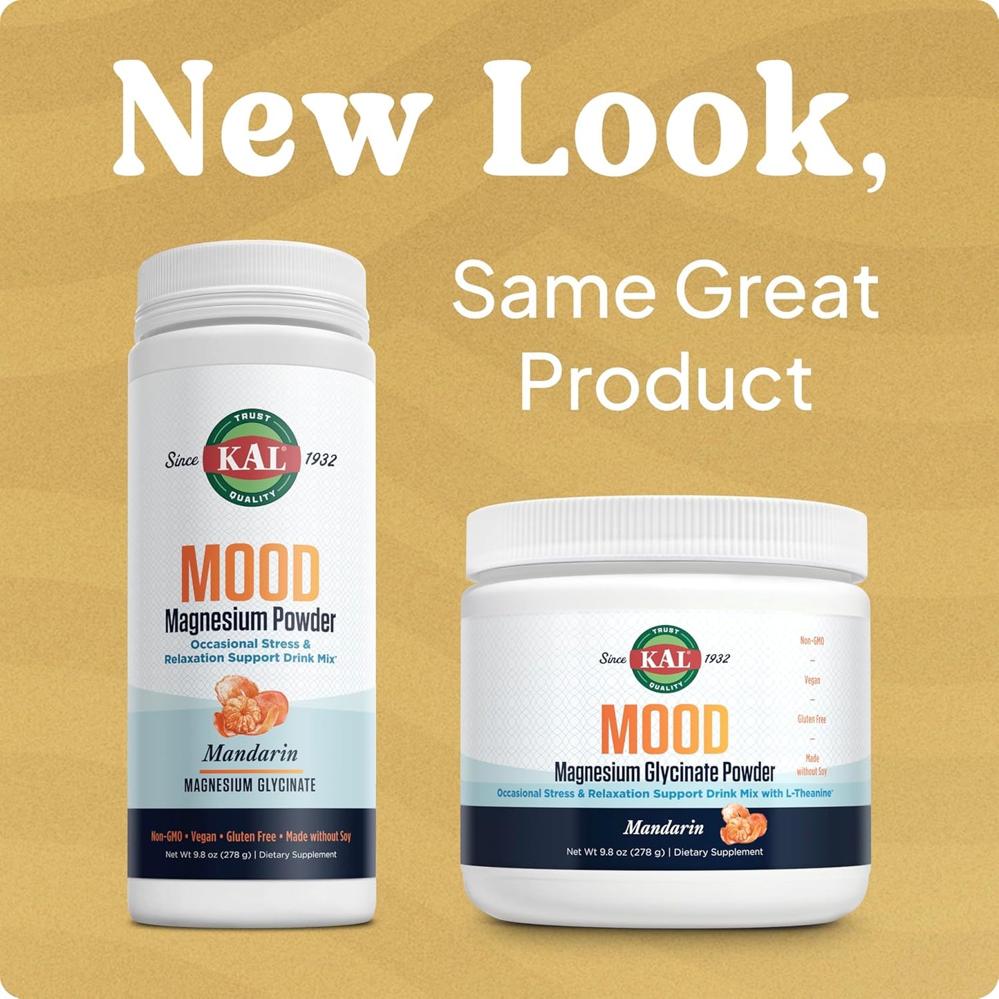 Mandarin Flavored KAL Mood Magnesium Powder with L-Theanine - Relaxation Support, Vegan & Gluten-Free Supplement - 40 Servings, 9.8 oz