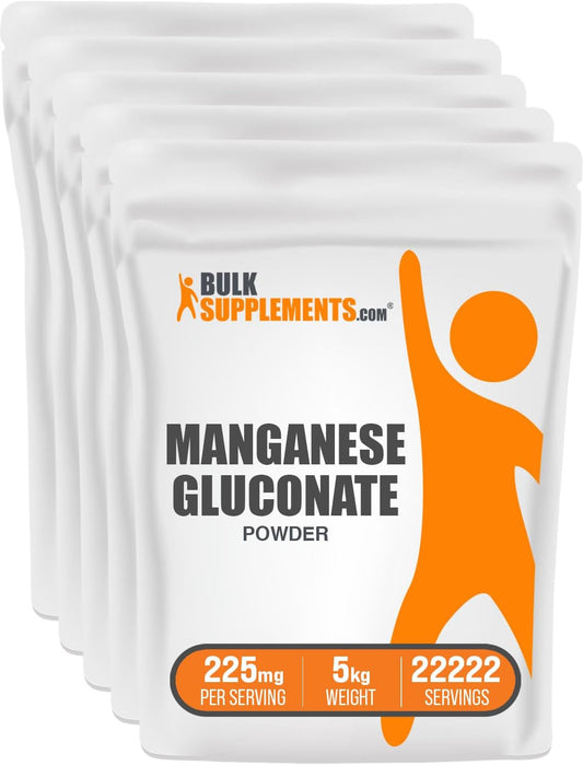 Manganese Gluconate Powder - High Absorption Manganese Supplement, Gluten Free, 225mg per Serving - Bulk Pack of 5, 5kg (11 lbs)