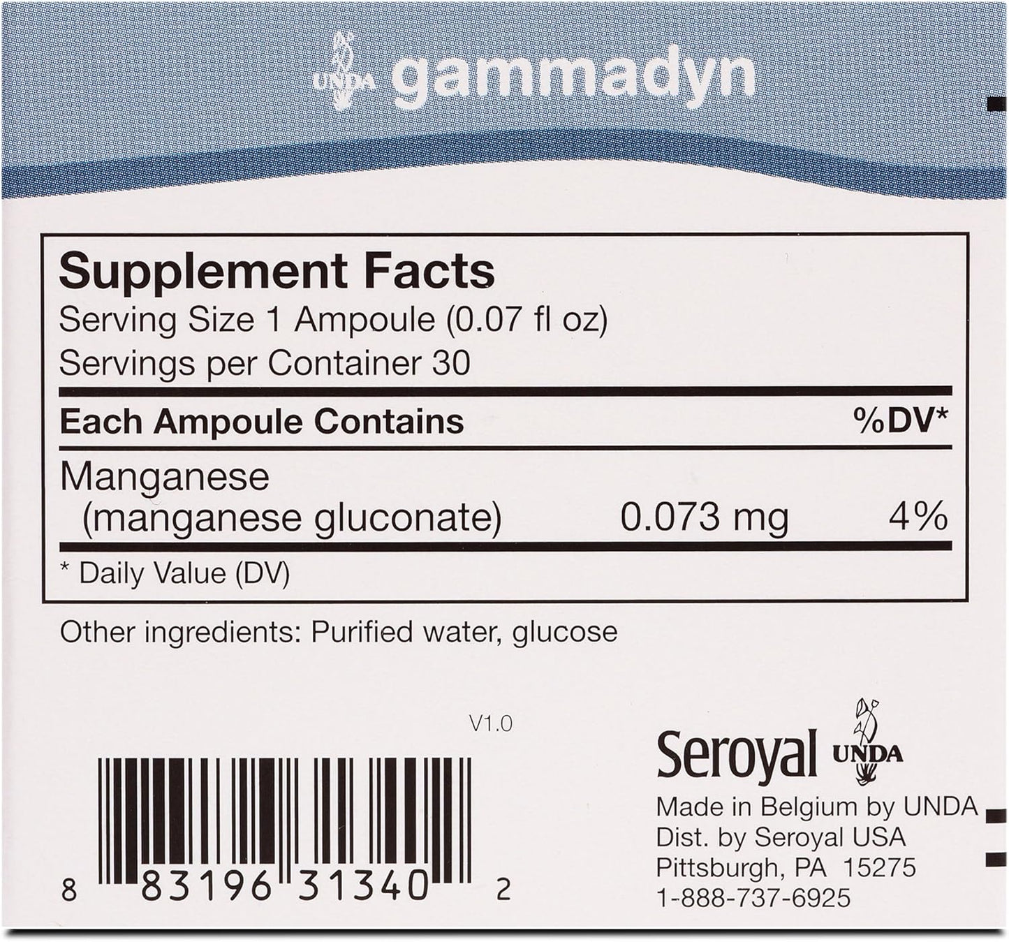 Manganese Oligo-Element Supplement - UNDA GAMMADYN Mn - 30 Ampoules
