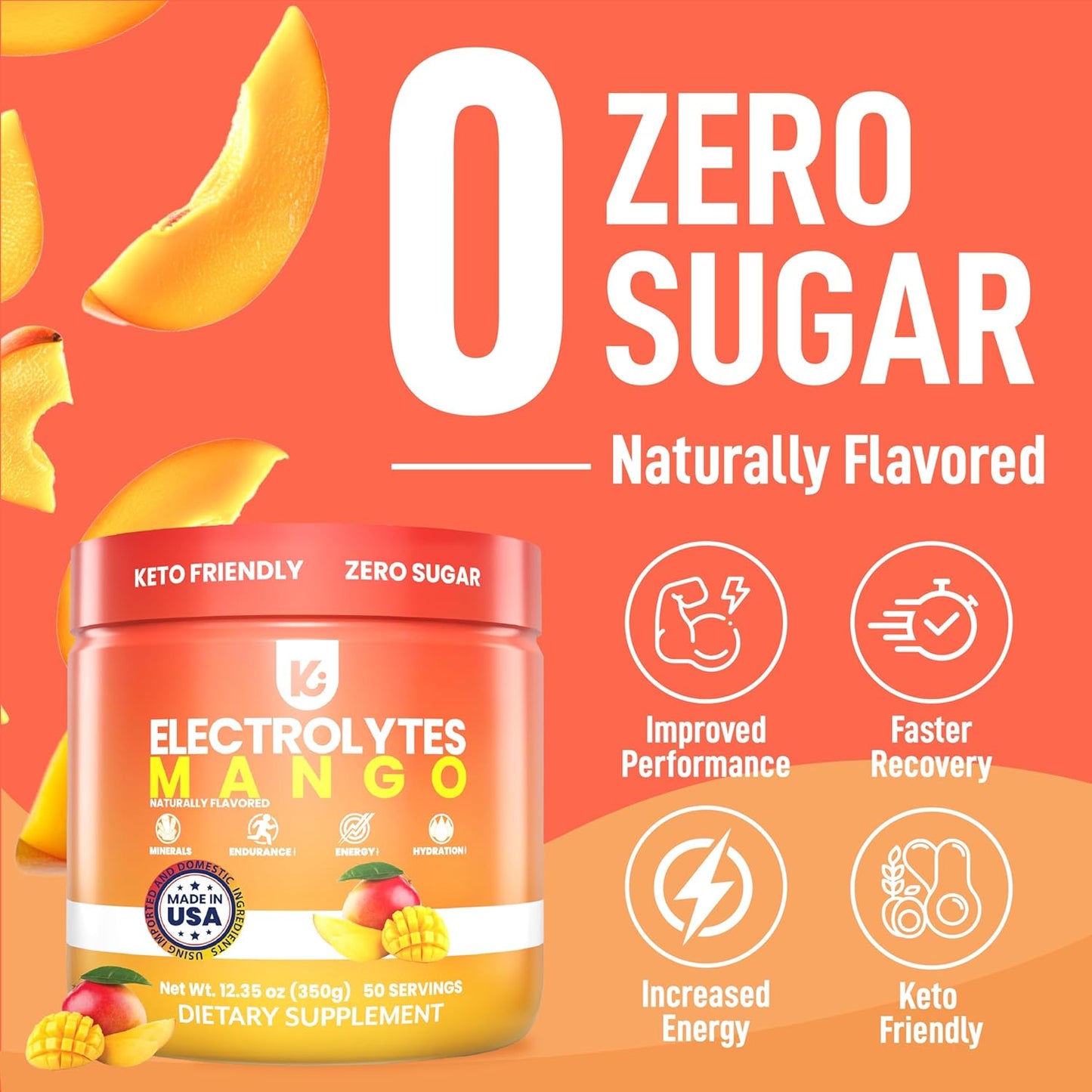 Mango Flavored Keppi Keto Electrolyte Powder - Sugar Free Hydration - Sips Like Sunshine - Keto-Friendly Electrolytes Powder
