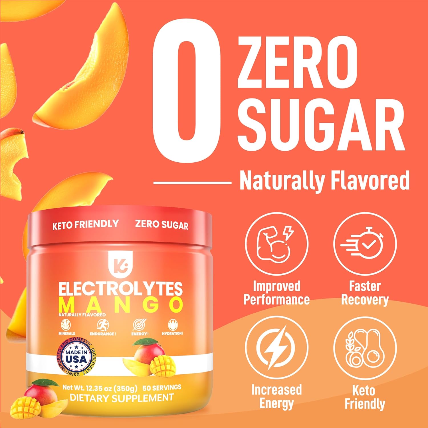 Mango Flavored Keppi Keto Electrolyte Powder - Sugar Free Hydration - Sips Like Sunshine - Keto-Friendly Electrolytes Powder