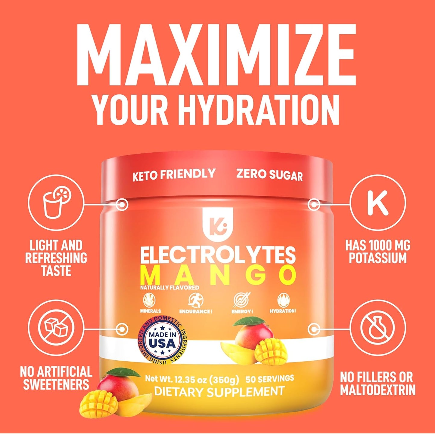 Mango Flavored Keppi Keto Electrolyte Powder - Sugar Free Hydration - Sips Like Sunshine - Keto-Friendly Electrolytes Powder