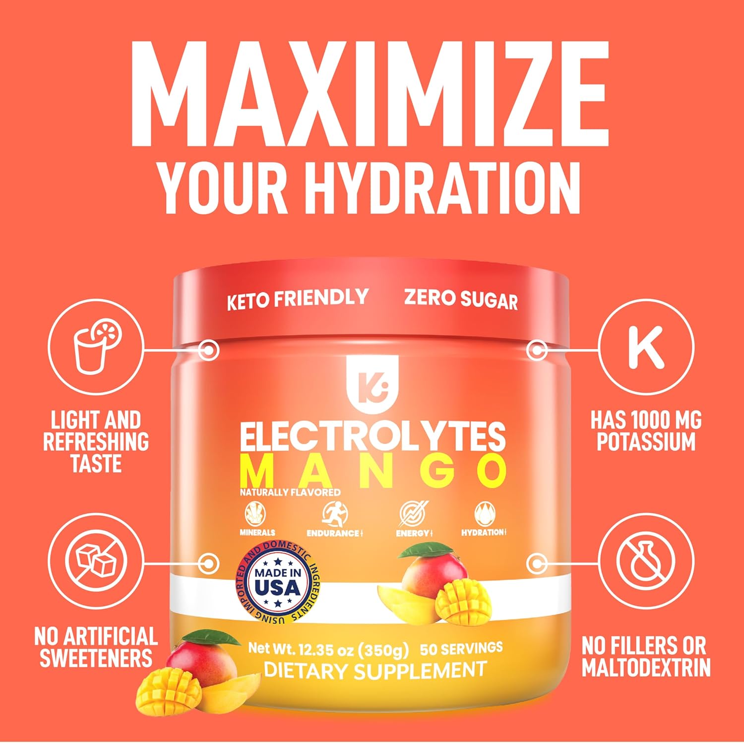 Mango Flavored Keppi Keto Electrolyte Powder - Sugar Free Hydration - Sips Like Sunshine - Keto-Friendly Electrolytes Powder