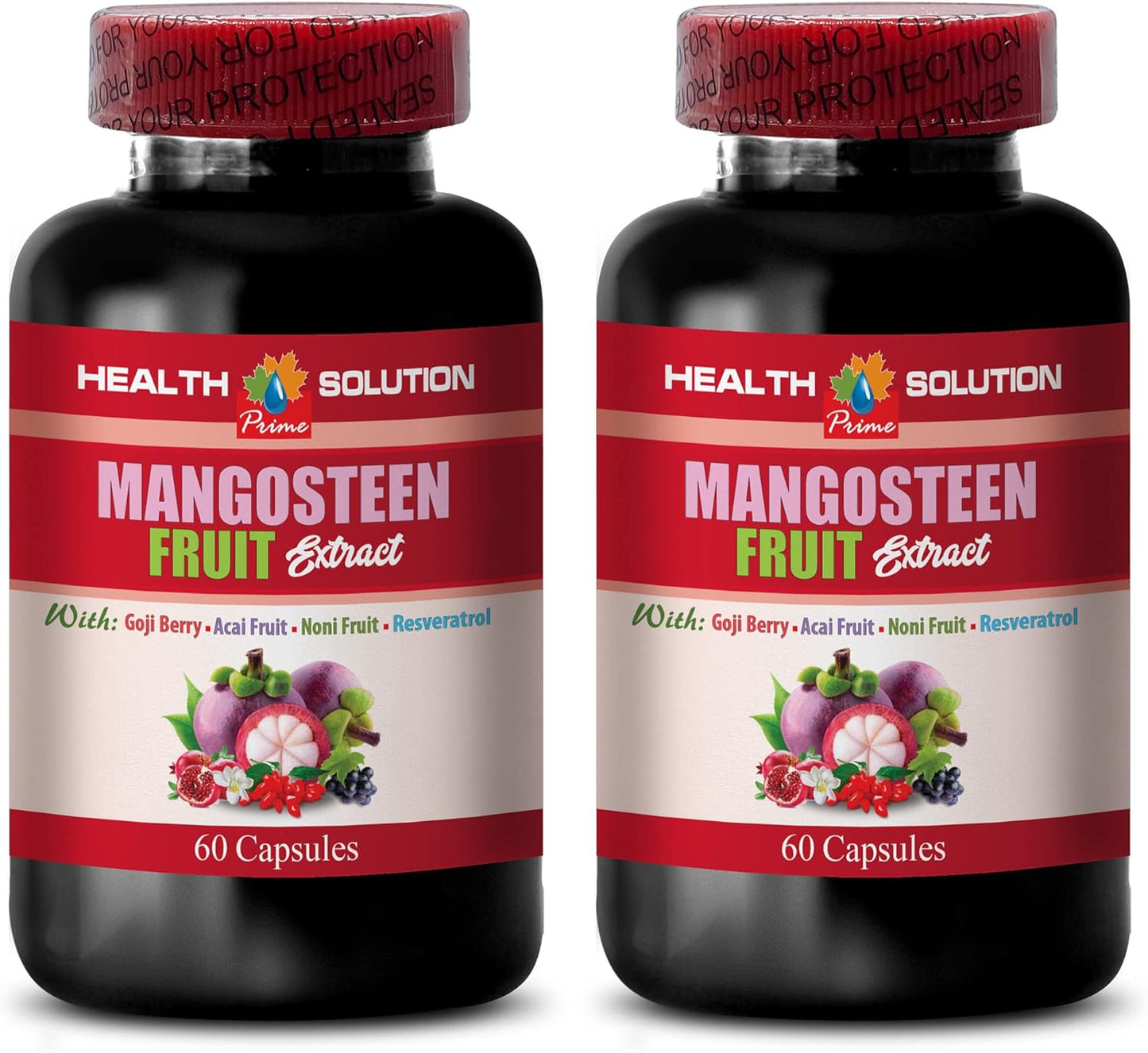 Mangosteen Fruit Extract Capsules with Resveratrol, Acai, Pomegranate, Noni, Goji Berry - Memory Support - 2 Bottles 120 Caplets