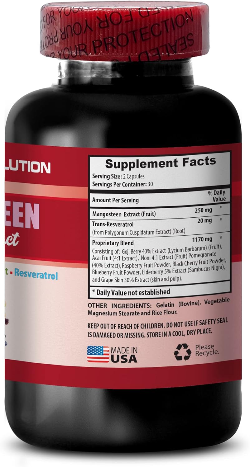 Mangosteen Fruit Extract Capsules with Resveratrol, Acai, Pomegranate, Noni, Goji Berry - Memory Support - 2 Bottles 120 Caplets