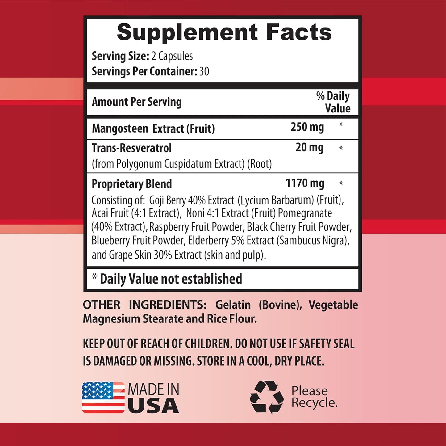 Mangosteen Fruit Extract Capsules with Resveratrol, Acai, Pomegranate, Noni, Goji Berry - Memory Support - 2 Bottles 120 Caplets