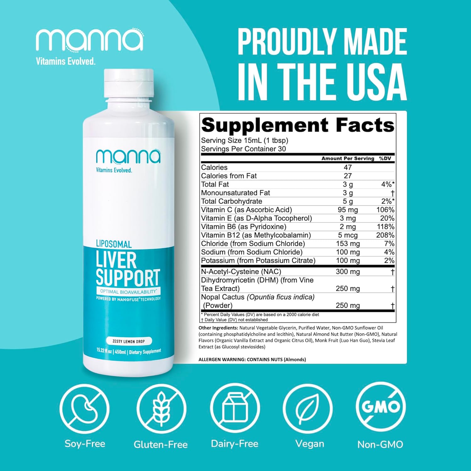 Manna Liposomal Liver Support Capsules - Liver Cleanse Detox & Repair Supplement for Women & Men