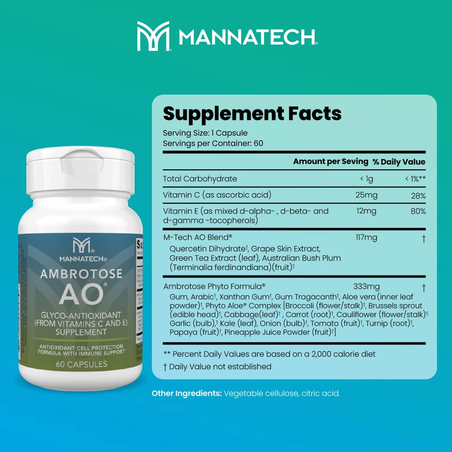 Mannatech Ambrotose AO Capsules - Vitamin C & E for Immune Support, Gluten-Free & Vegetarian-Friendly