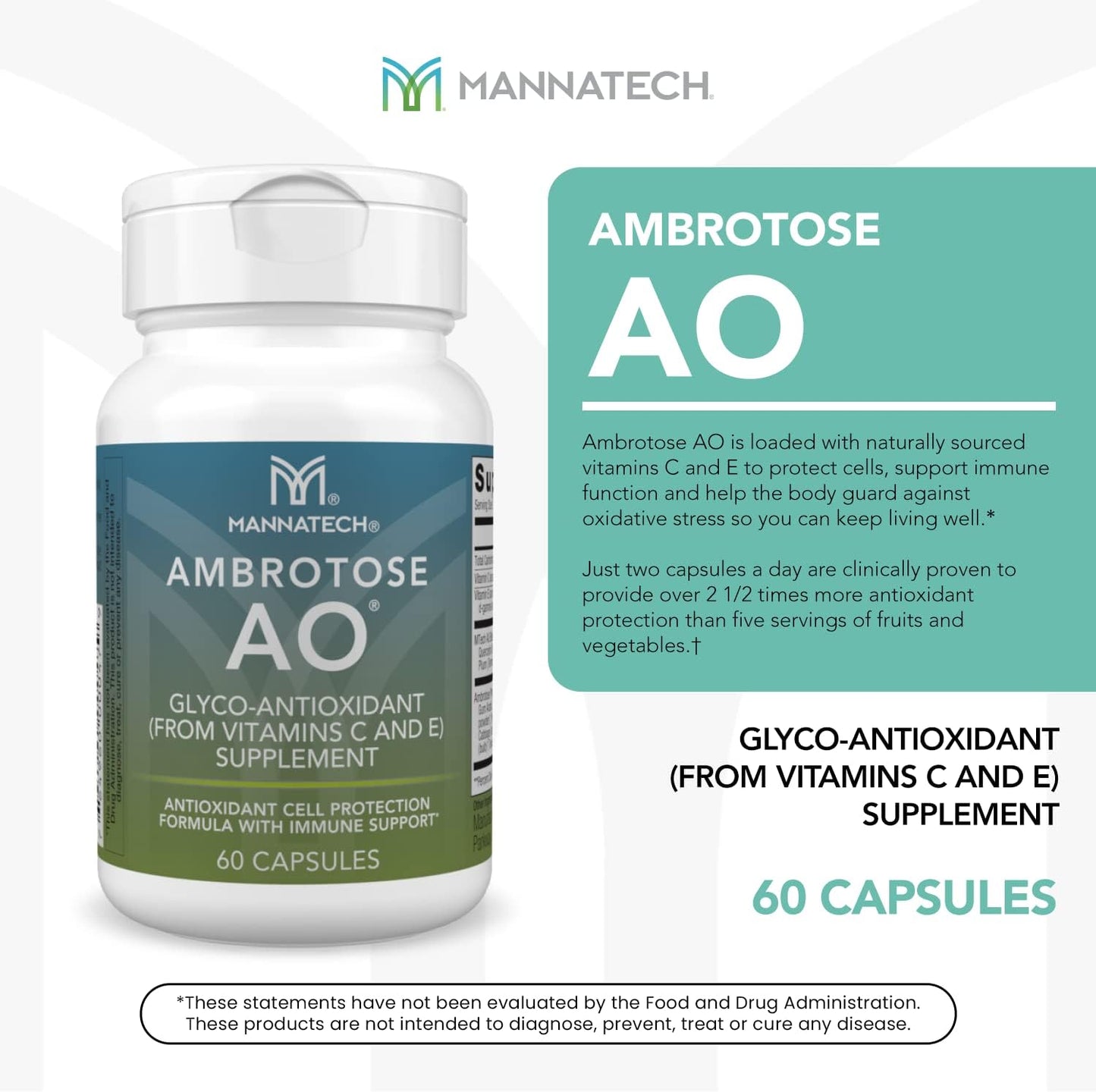 Mannatech Ambrotose AO Capsules - Vitamin C & E for Immune Support, Gluten-Free & Vegetarian-Friendly