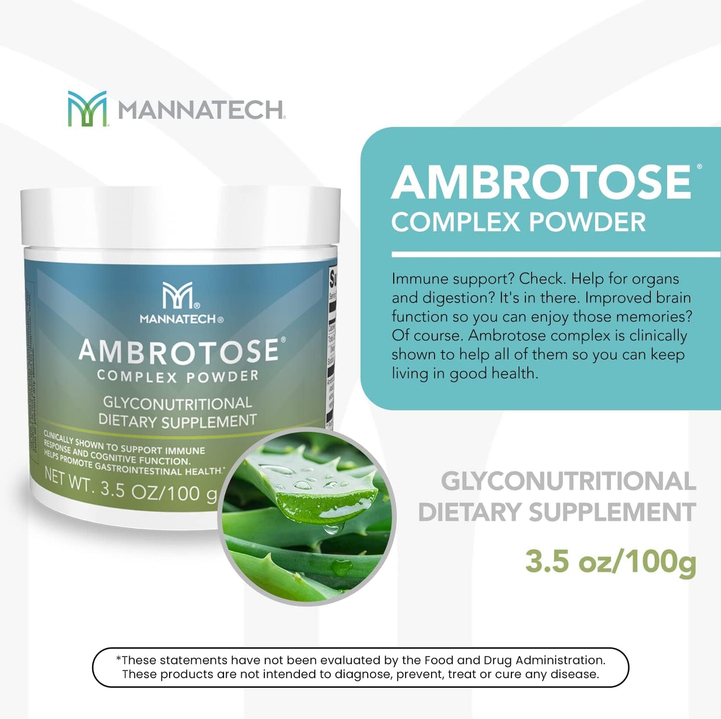 Mannatech Ambrotose Complex Immune Support Supplement with Manapol Powder - 100% Aloe Vera - 25 Days Supply for Cell-to-Cell Communication and Healthy Immune Defense
