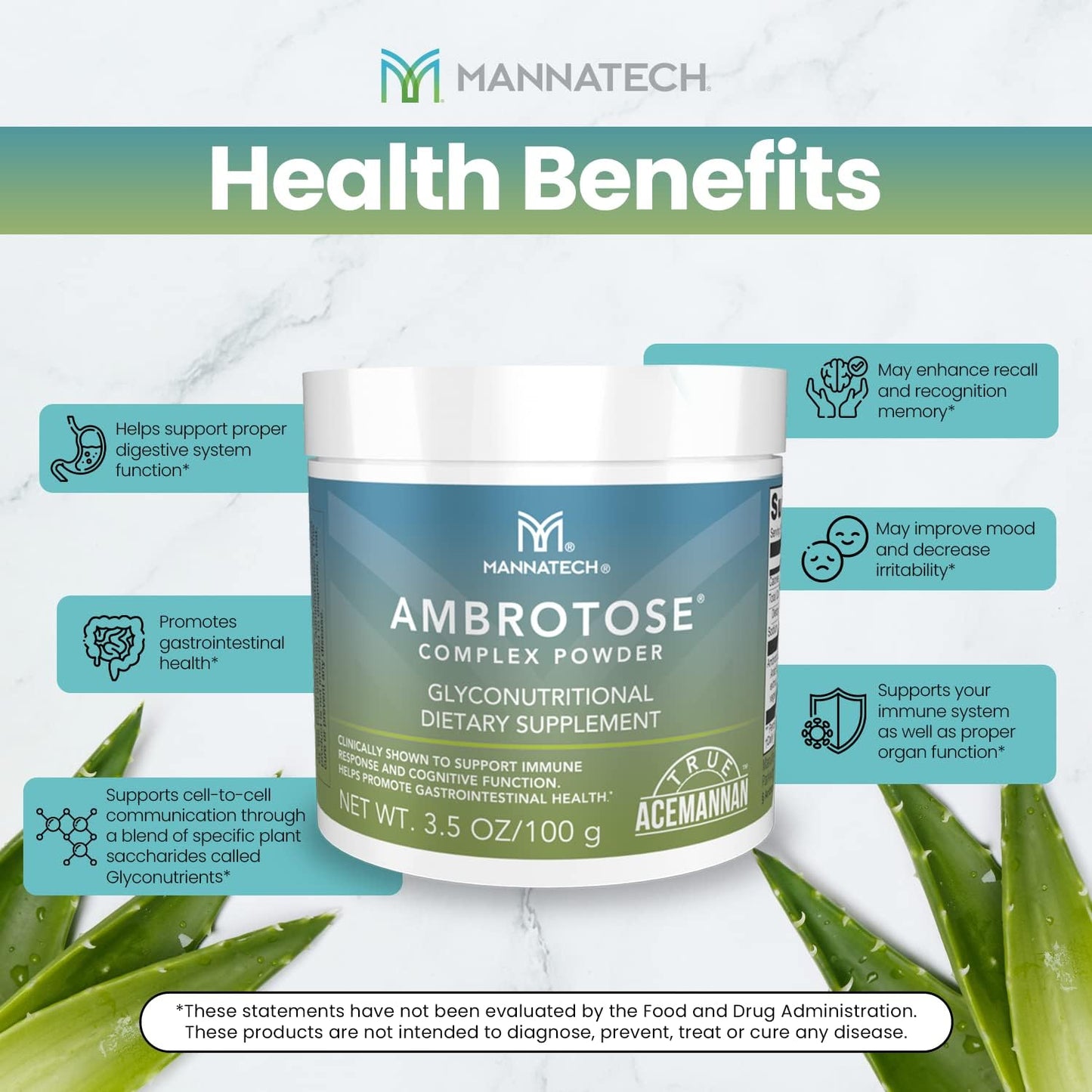 Mannatech Ambrotose Complex Immune Support Supplement with Manapol Powder - 100% Aloe Vera - 25 Days Supply for Cell-to-Cell Communication and Healthy Immune Defense