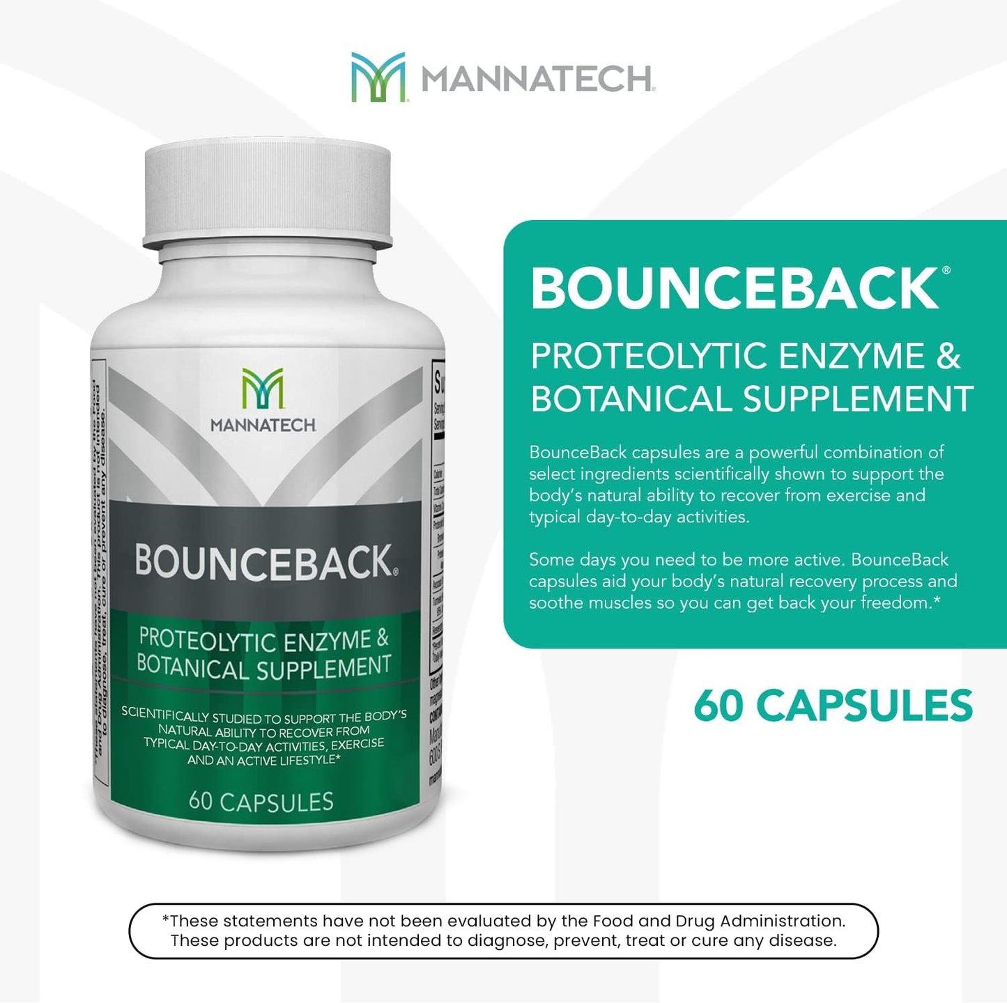 Mannatech BounceBack Capsules for Joint & Cartilage Health with Proteolytic Enzyme Blend, Phytosterol Blend, and Turmeric Extract - 60 Count