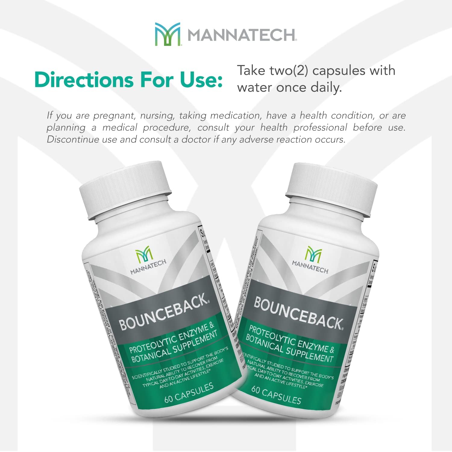 Mannatech BounceBack Capsules for Joint & Cartilage Health with Proteolytic Enzyme Blend, Phytosterol Blend, and Turmeric Extract - 60 Count