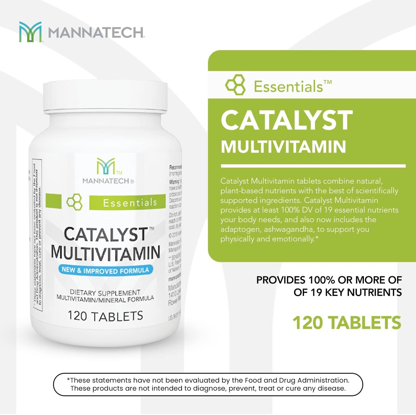Mannatech Catalyst Multivitamin 120 Tablets with Antioxidants A, C, E and Ashwagandha for Physical and Emotional Support