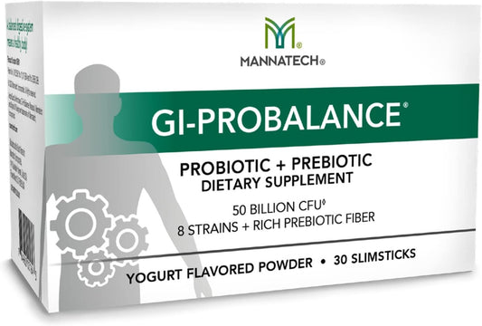 Mannatech Prebiotics and Probiotics Slimsticks - Yogurt Flavor, 30 Count, Gut Health Powder with 8 Strains, Rich Prebiotic Fiber & 50 Billion CFU