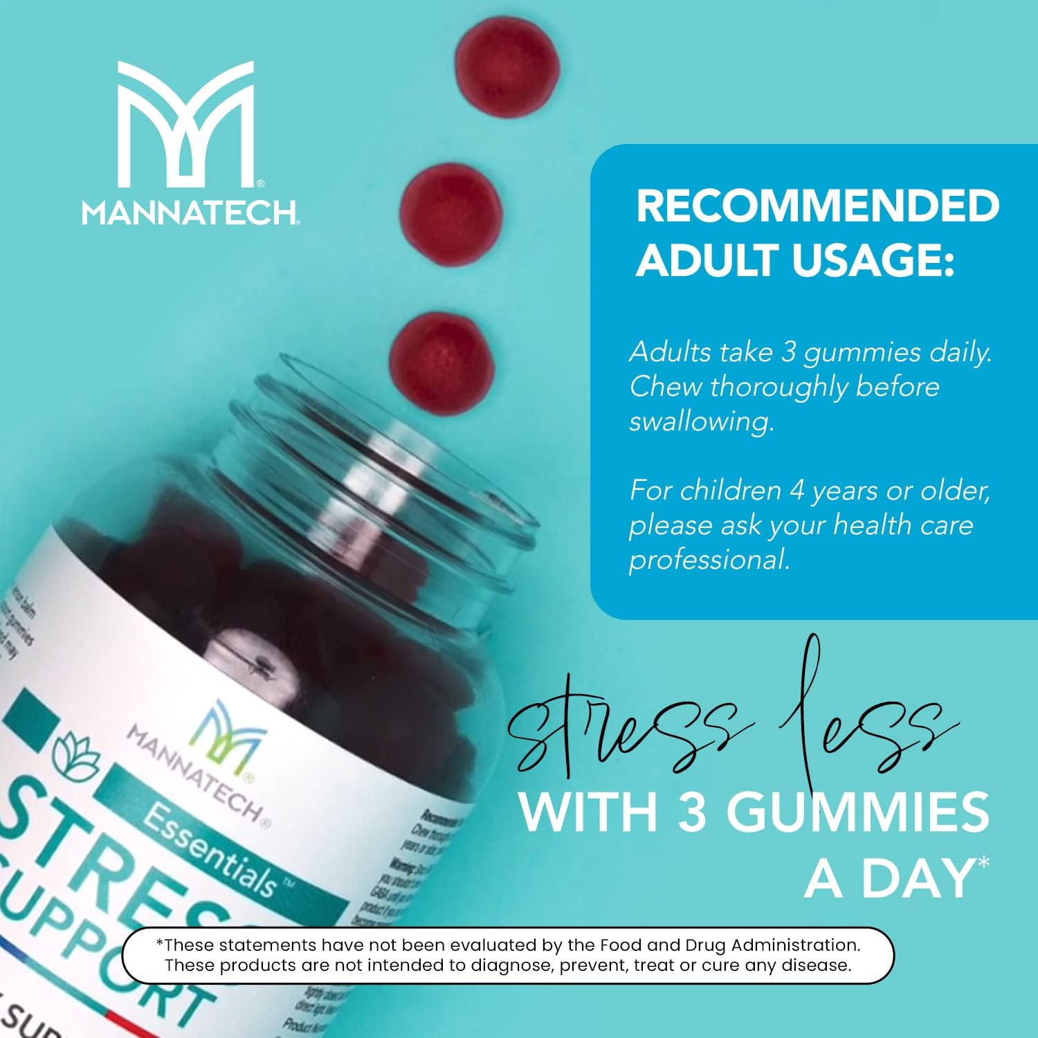 Mannatech Stress Support Gummies - Sour Cherry Flavor, 90 Count - Support for Stress Relief and Relaxation