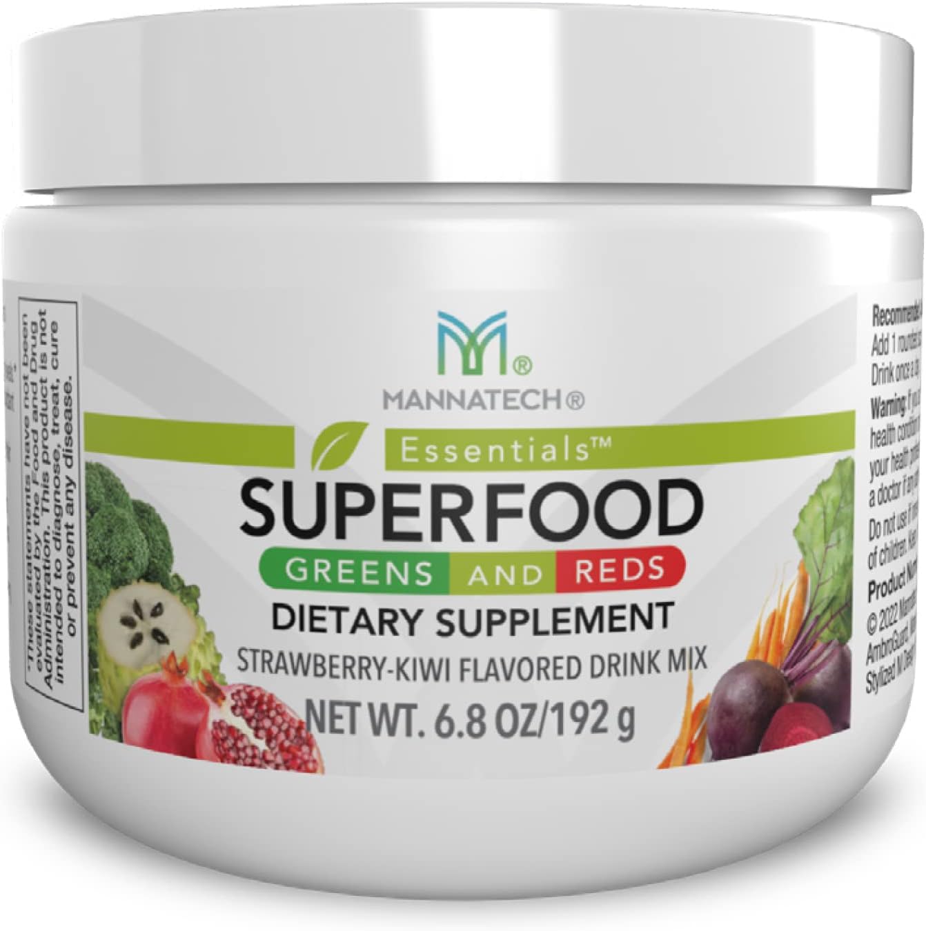 Mannatech Superfood Greens and Reds 192g, Strawberry-Kiwi Flavor with Beet Root Powder and Spirulina Powder for Phytonutrients