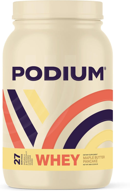 Maple Butter Pancake Whey Protein Powder by Podium Nutrition - 27 Servings, 25g Protein Per Serving, Gluten & Soy Free