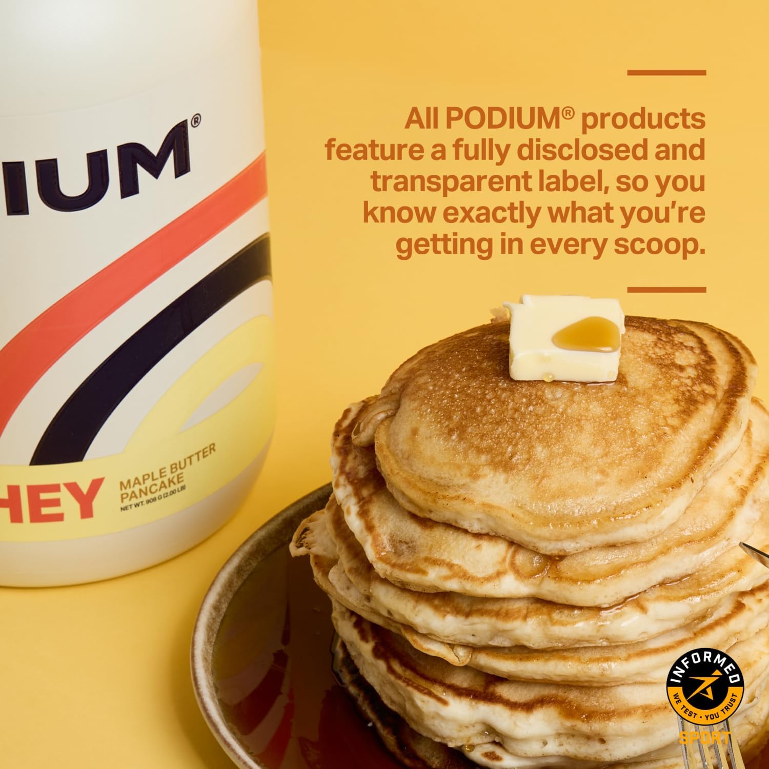 Maple Butter Pancake Whey Protein Powder by Podium Nutrition - 27 Servings, 25g Protein Per Serving, Gluten & Soy Free