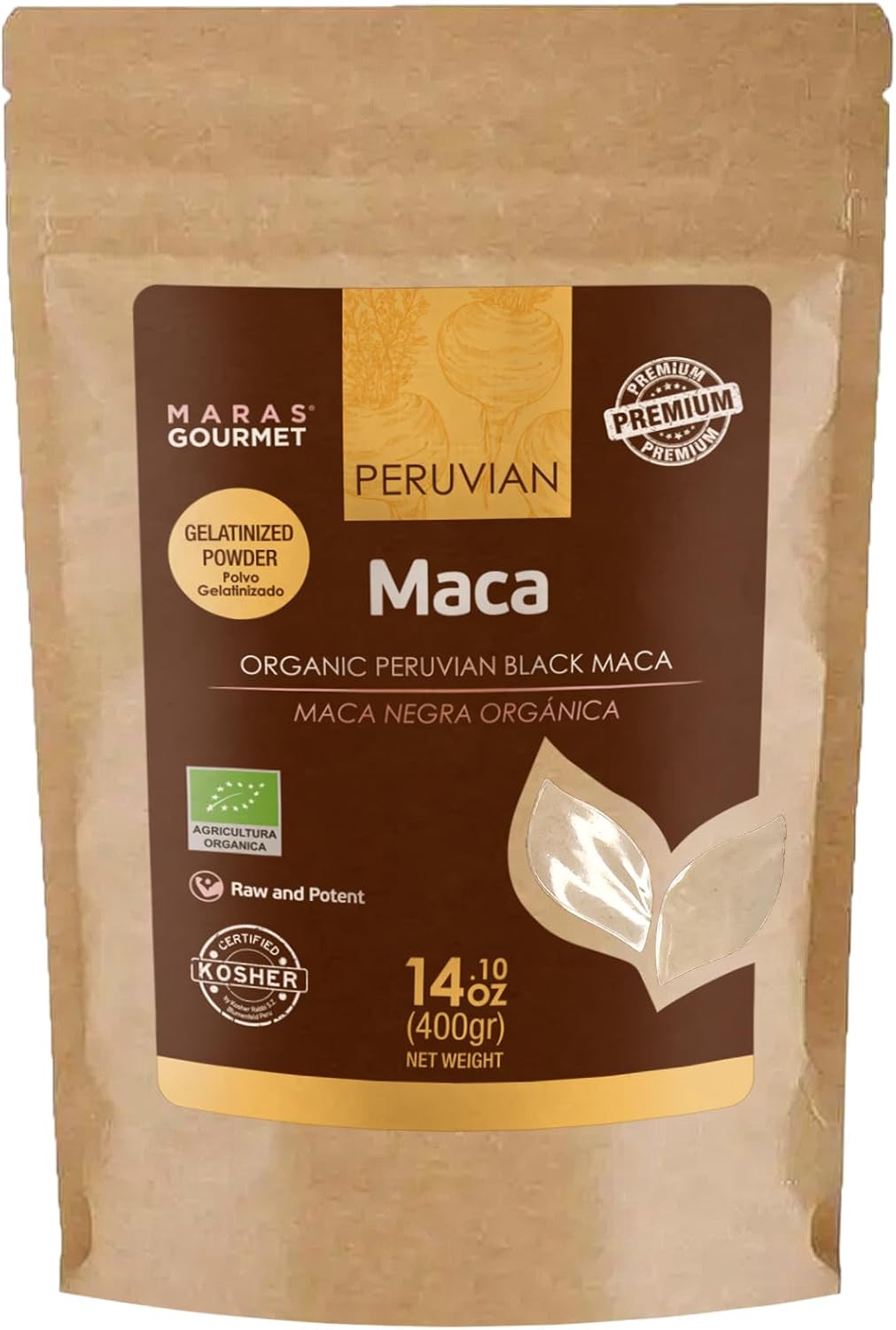 MARAS GOURMET Organic Peruvian Black MACA Gelatinized Powder - 14.1 oz (400g) - 80 Servings