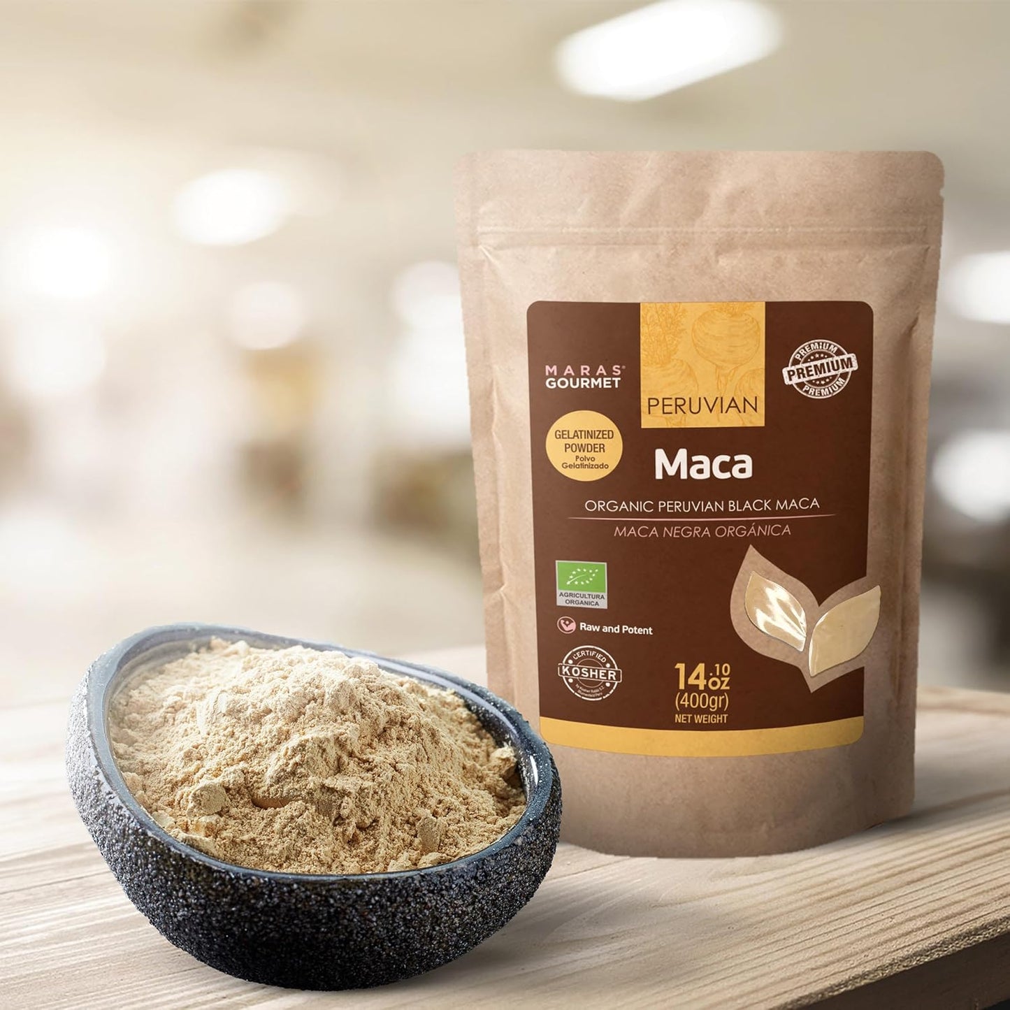 MARAS GOURMET Organic Peruvian Black MACA Gelatinized Powder - 14.1 oz (400g) - 80 Servings