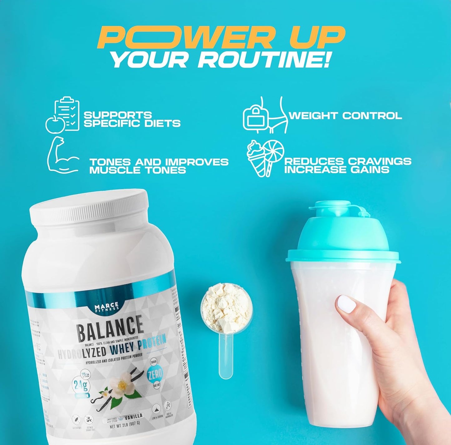MarceFitness Vanilla Flavor Hydrolyzed Whey Protein Powder - 2 Pound Container