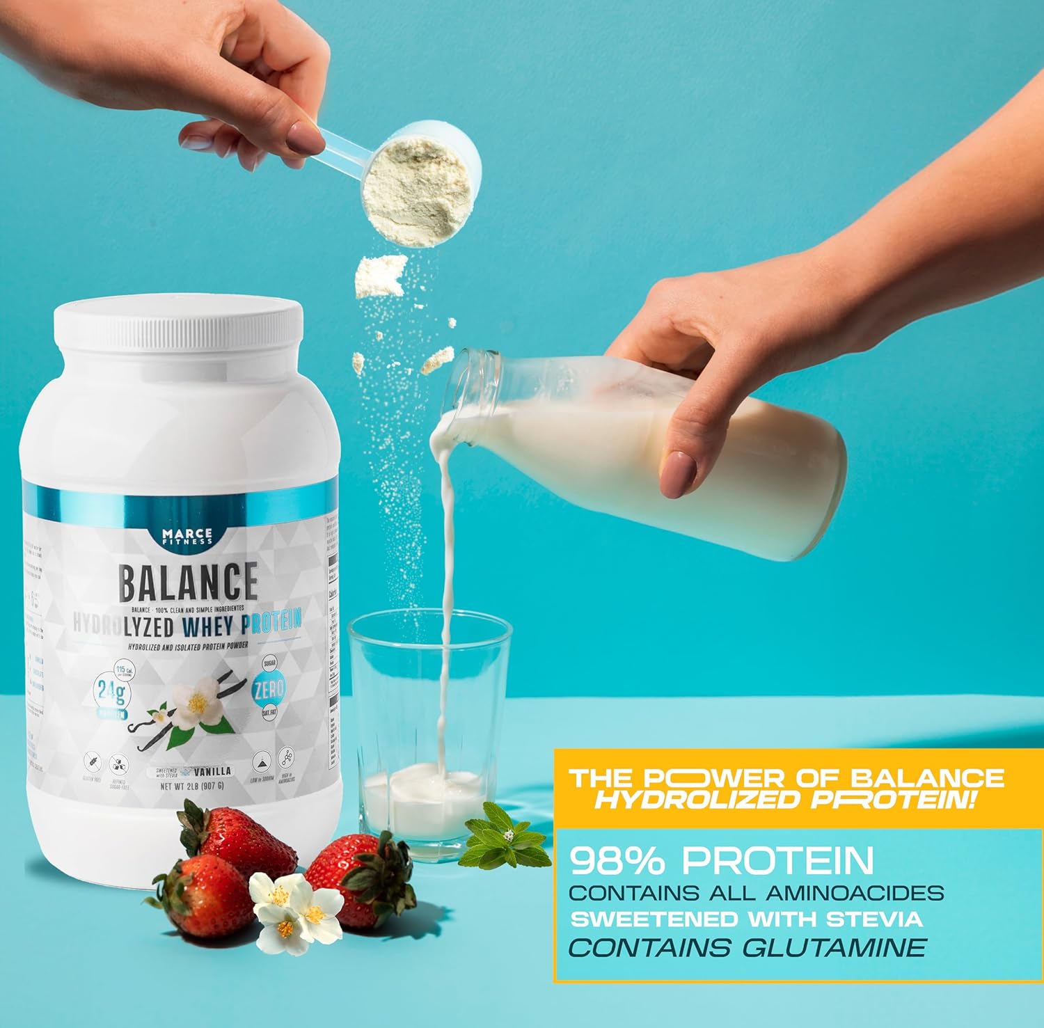 MarceFitness Vanilla Flavor Hydrolyzed Whey Protein Powder - 2 Pound Container