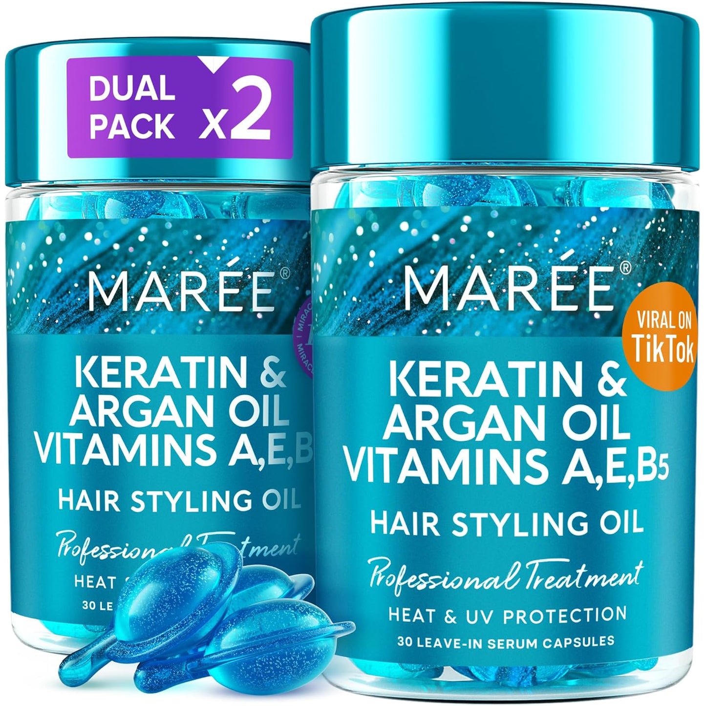 MAREE Hair Vitamin Oil Capsules 2 Pack with Jojoba & Argan Oil - Anti Frizz Serum for Women - Hydrating Hair Treatment serum for Frizzy, Damaged, Dry Hair