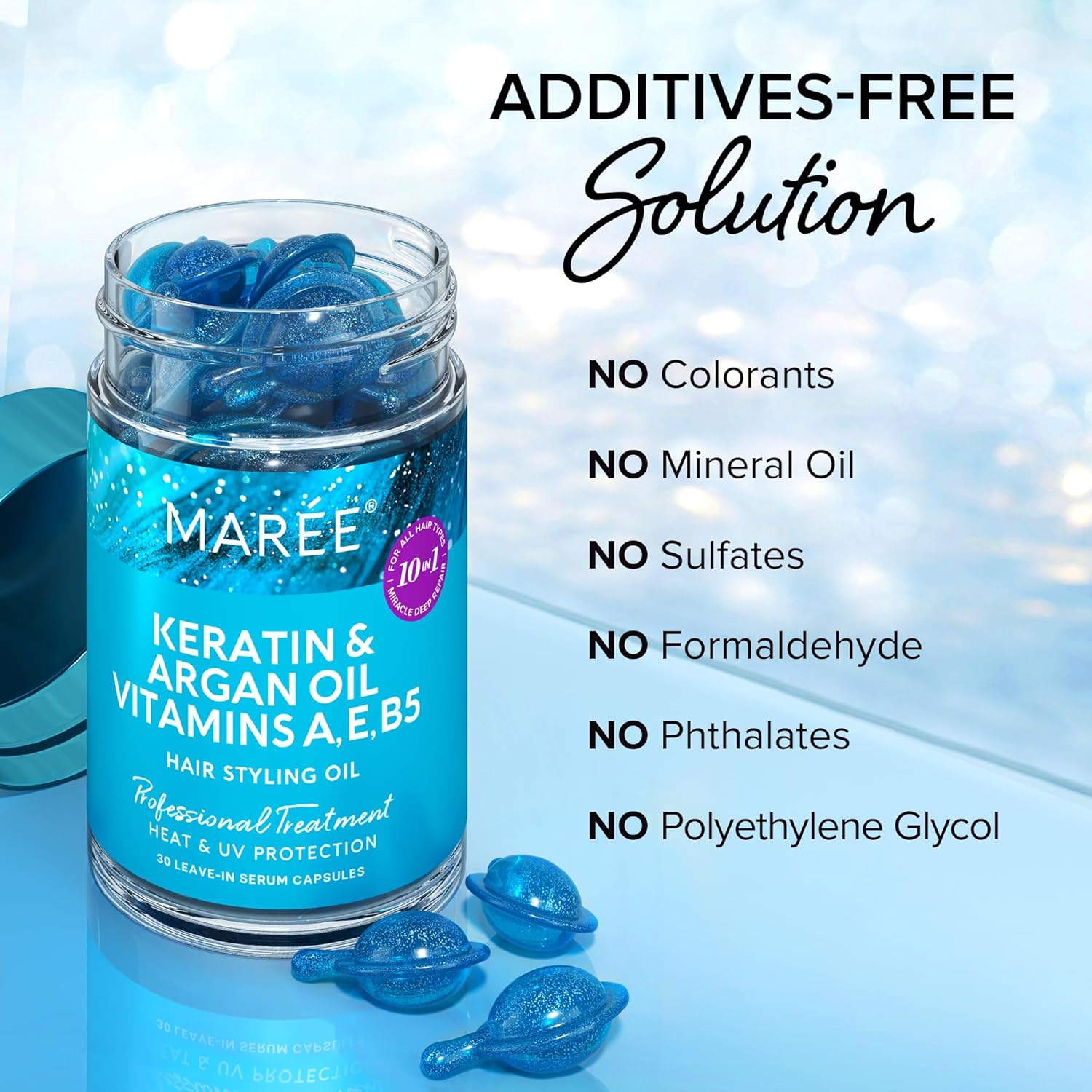 MAREE Hair Vitamin Oil Capsules 2 Pack with Jojoba & Argan Oil - Anti Frizz Serum for Women - Hydrating Hair Treatment serum for Frizzy, Damaged, Dry Hair