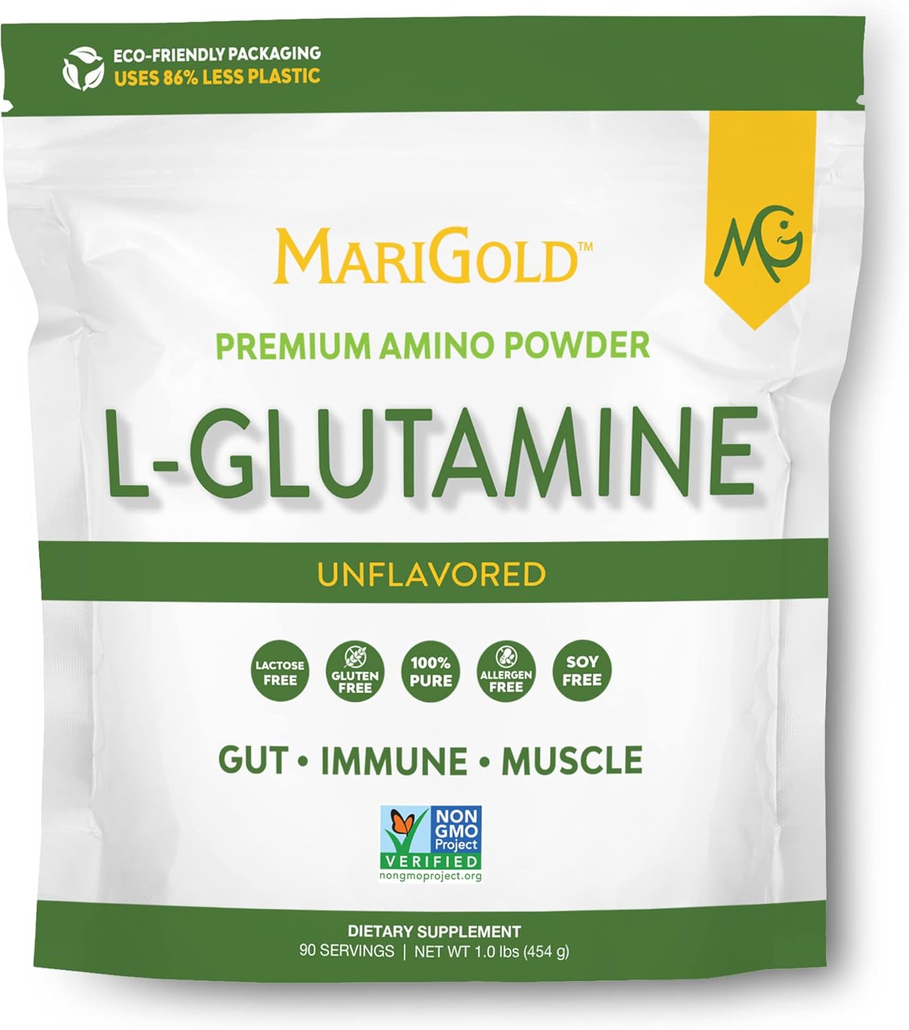MariGold Non-GMO L-Glutamine Powder - Supports Gut Health, Immune System, and Muscles (5g per Serving)