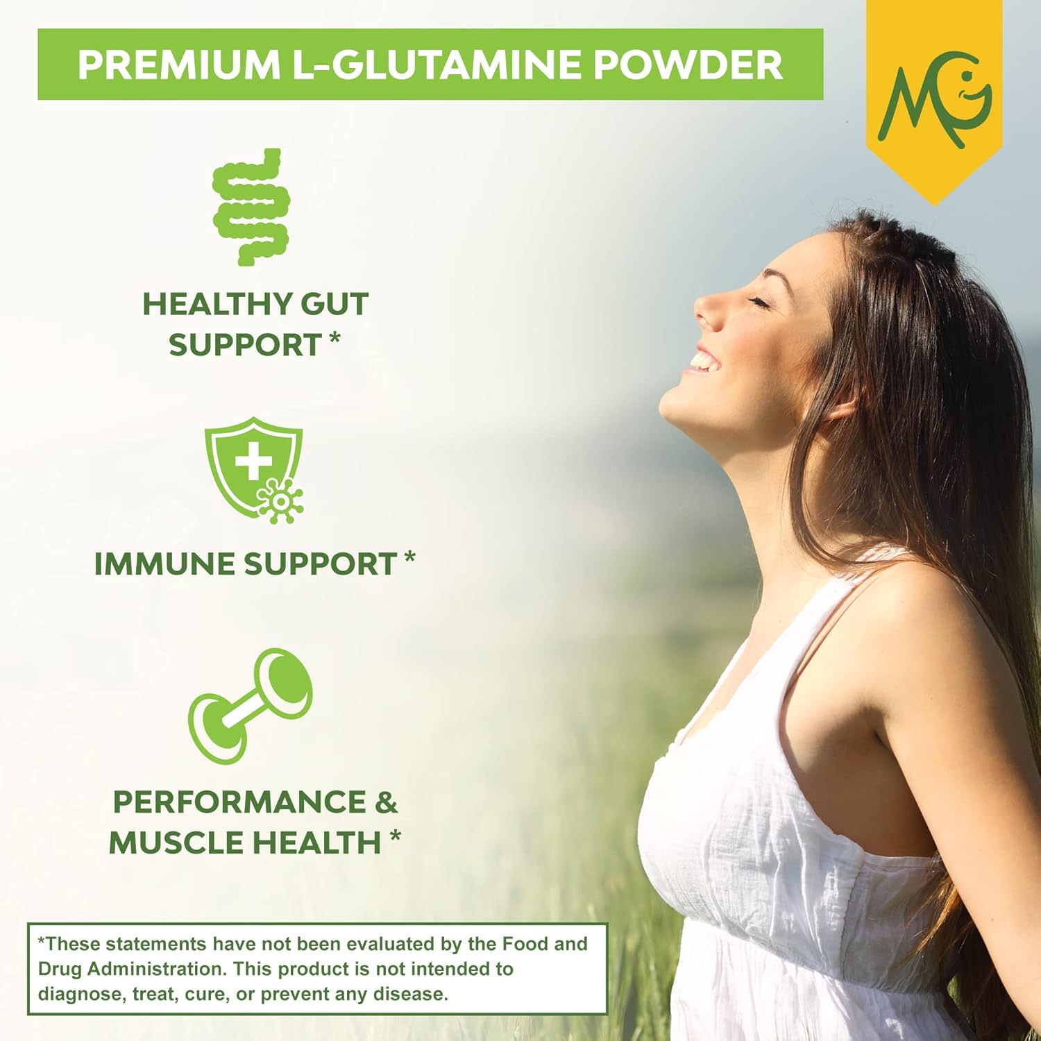 MariGold Non-GMO L-Glutamine Powder - Supports Gut Health, Immune System, and Muscles (5g per Serving)