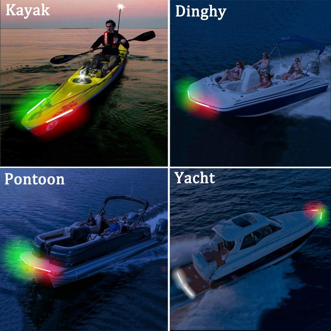 Marine Boat Navigation Lights for Night Fishing, Easy Installation with No Drilling Required for Pontoon, Bass, Jon, Jet Ski, Kayak