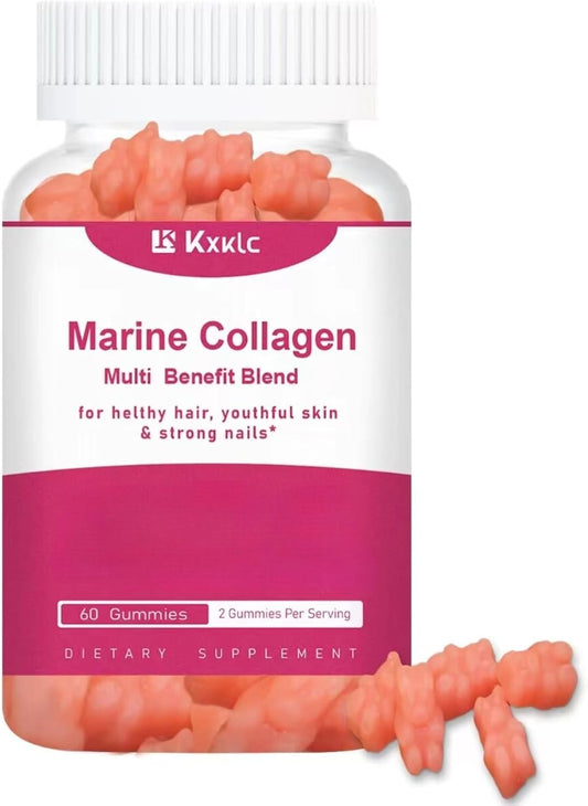 Marine Collagen Gummies with Vitamin C, Zinc, and Biotin for Healthy Skin Support - Hydrolyzed Collagen Supplement (1 Pack)