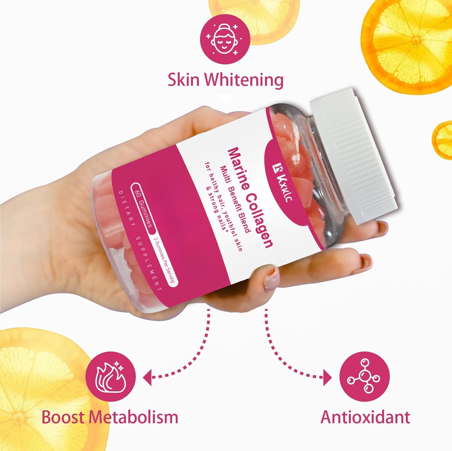Marine Collagen Gummies with Vitamin C, Zinc, and Biotin for Healthy Skin Support - Hydrolyzed Collagen Supplement (1 Pack)