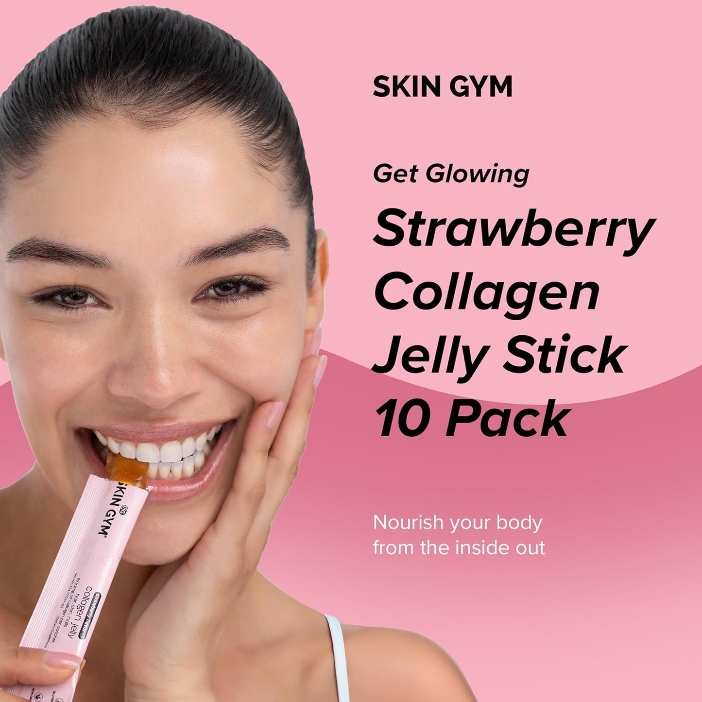 Marine Collagen Jelly with Vitamin C & Hyaluronic Acid for Hair, Skin & Nails - Strawberry Flavor - 10 Pack