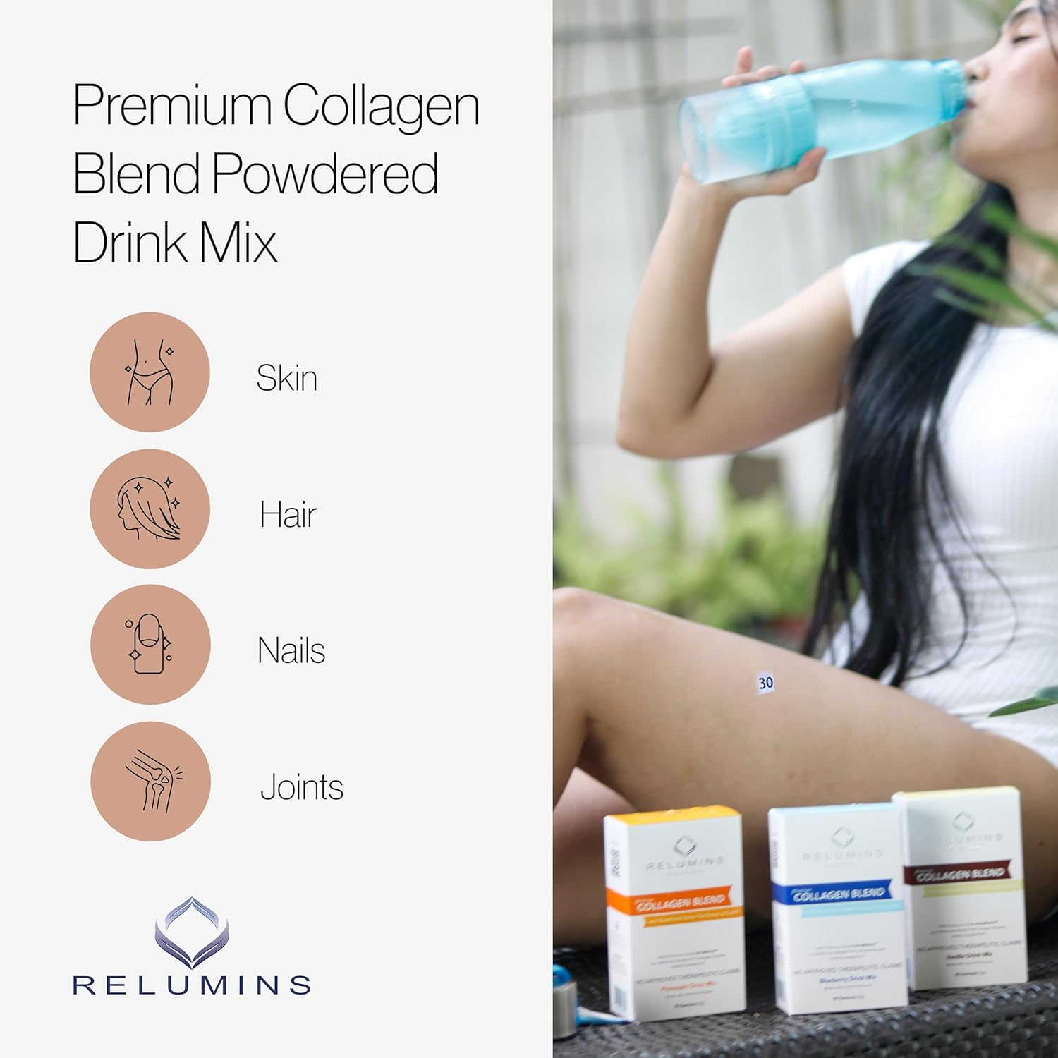 Marine Collagen Powder Drink Mix with Glutathione, Green Tea, CoQ10, & Hyaluronic Acid for Glowing Skin - Blueberry Flavored - 100 Sachets + 10 Free