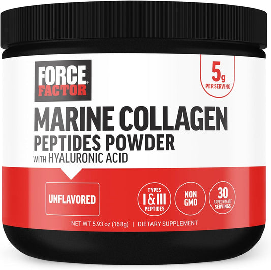 Marine Collagen Powder with Hyaluronic Acid for Hair, Skin, Nails, Bones & Joints - Unflavored, 30 Servings