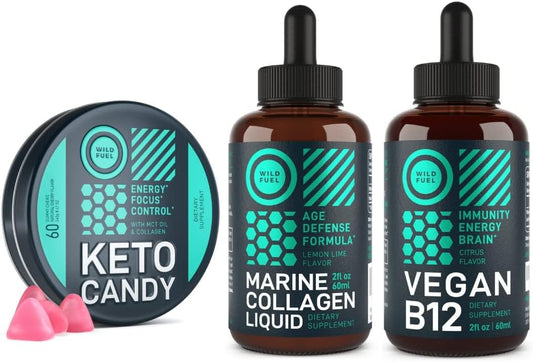 Marine Collagen & Vegan B12 Keto Gummies Wellness Bundle by WILD FUEL