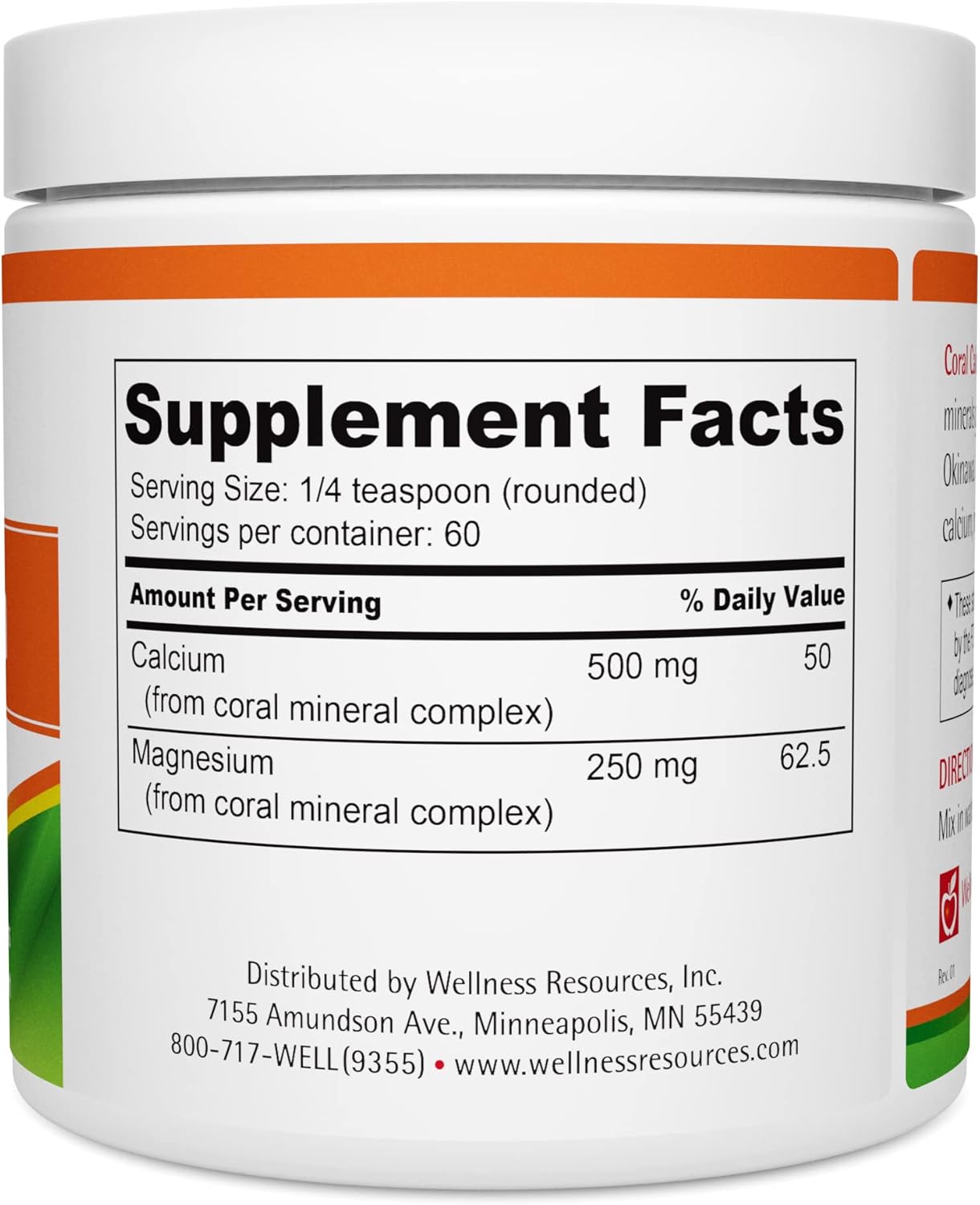 Marine Grade Coral Calcium Powder with Natural 2:1 Calcium to Magnesium Ratio - 500mg, 60 Servings