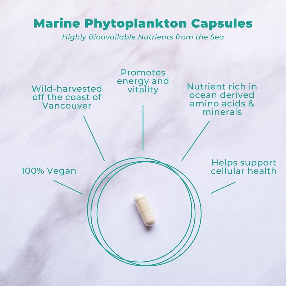 Marine Phytoplankton Capsules - Vegan Dietary Supplement for Cellular Health & Energy - Gluten-Free & Non-GMO - 30 Capsules