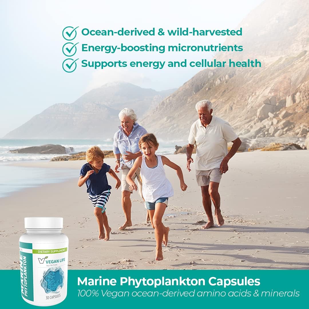 Marine Phytoplankton Capsules - Vegan Dietary Supplement for Cellular Health & Energy - Gluten-Free & Non-GMO - 30 Capsules