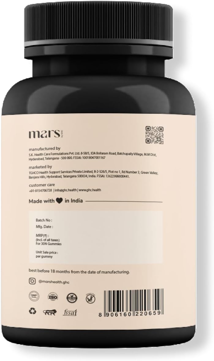 Mars by GHC Glow Skin Gummies for Men - 30 Day Pack with Vitamin C, Hyaluronic Acid, Vitamin E & Biotin - Skin Hydration & Regeneration