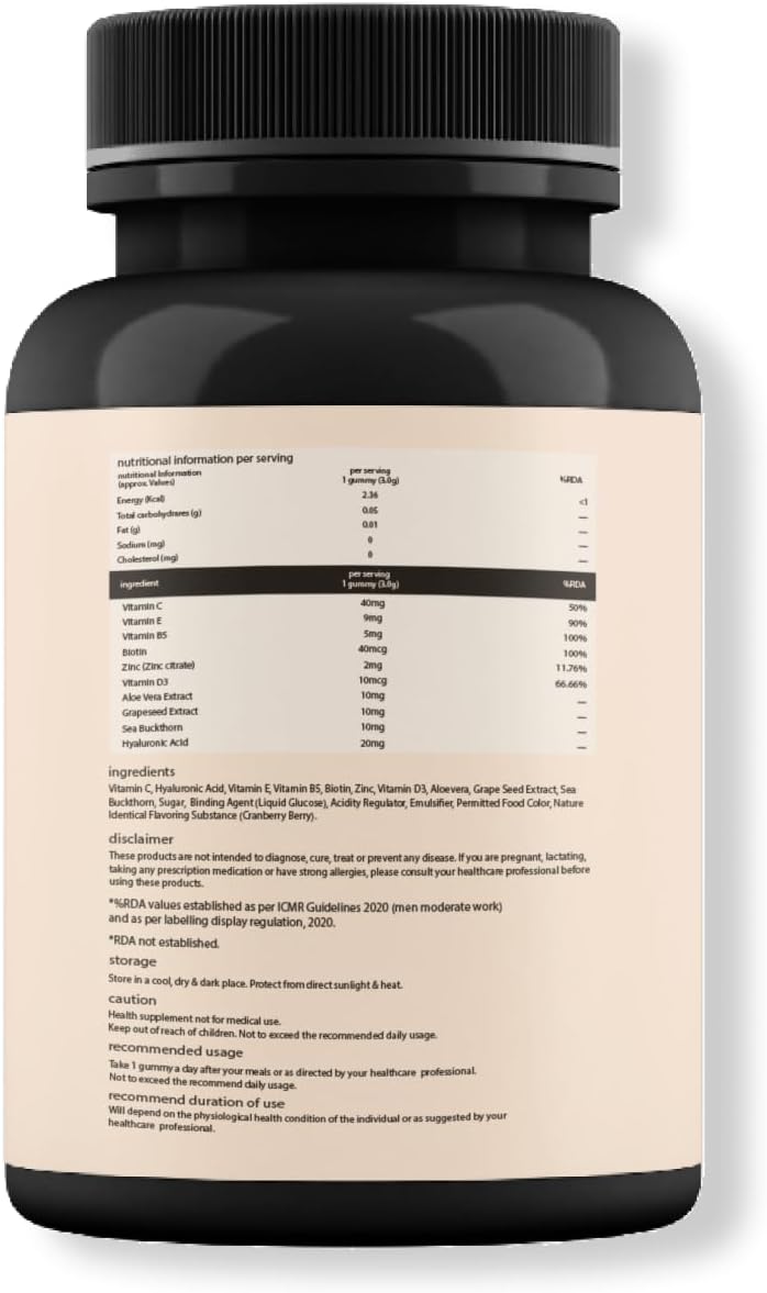 Mars by GHC Glow Skin Gummies for Men - 30 Day Pack with Vitamin C, Hyaluronic Acid, Vitamin E & Biotin - Skin Hydration & Regeneration