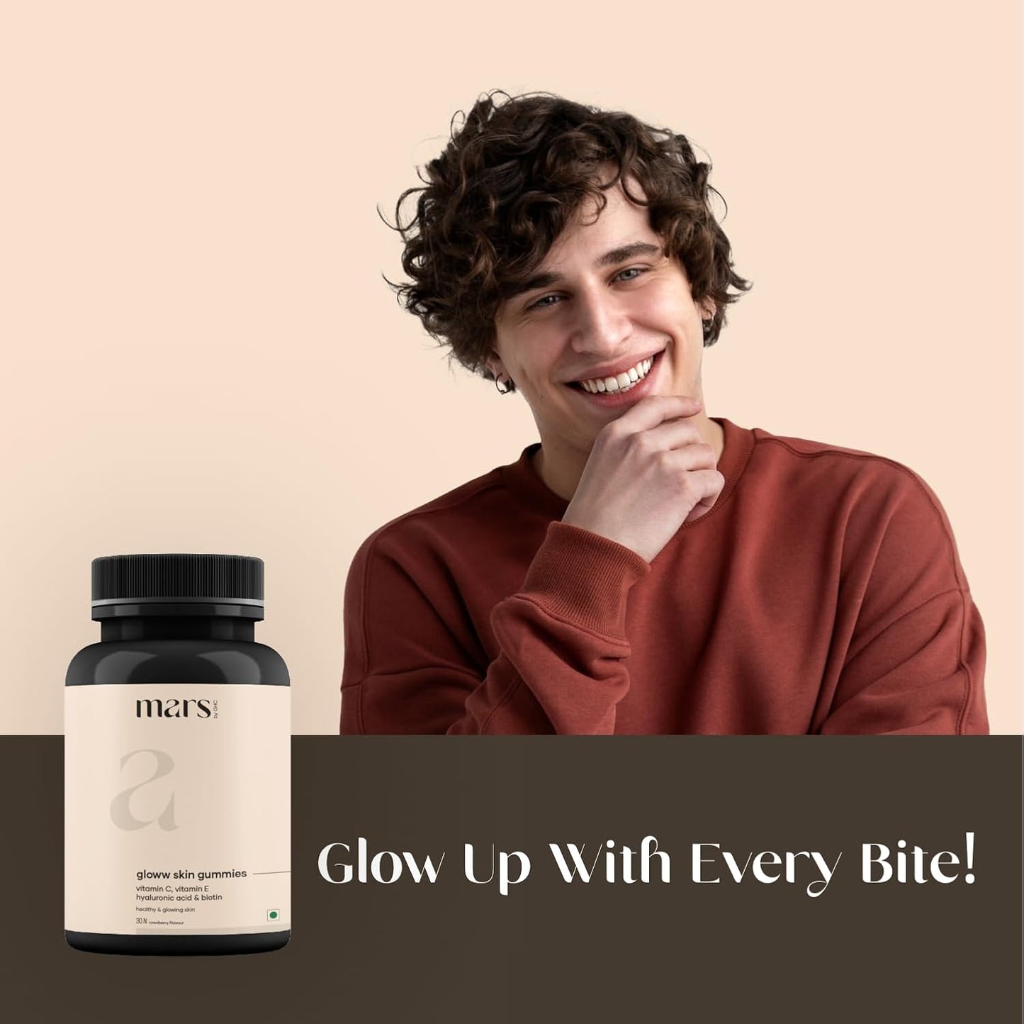 Mars by GHC Glow Skin Gummies for Men - 30 Day Pack with Vitamin C, Hyaluronic Acid, Vitamin E & Biotin - Skin Hydration & Regeneration