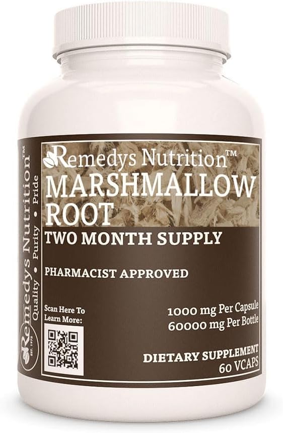 Marshmallow Root Capsules 1,000mg - 60 Vegan Capsules Herbal Dietary Supplement - Non-GMO, Gluten Free, Dairy Free - Two Month Supply of Remedy's Nutrition