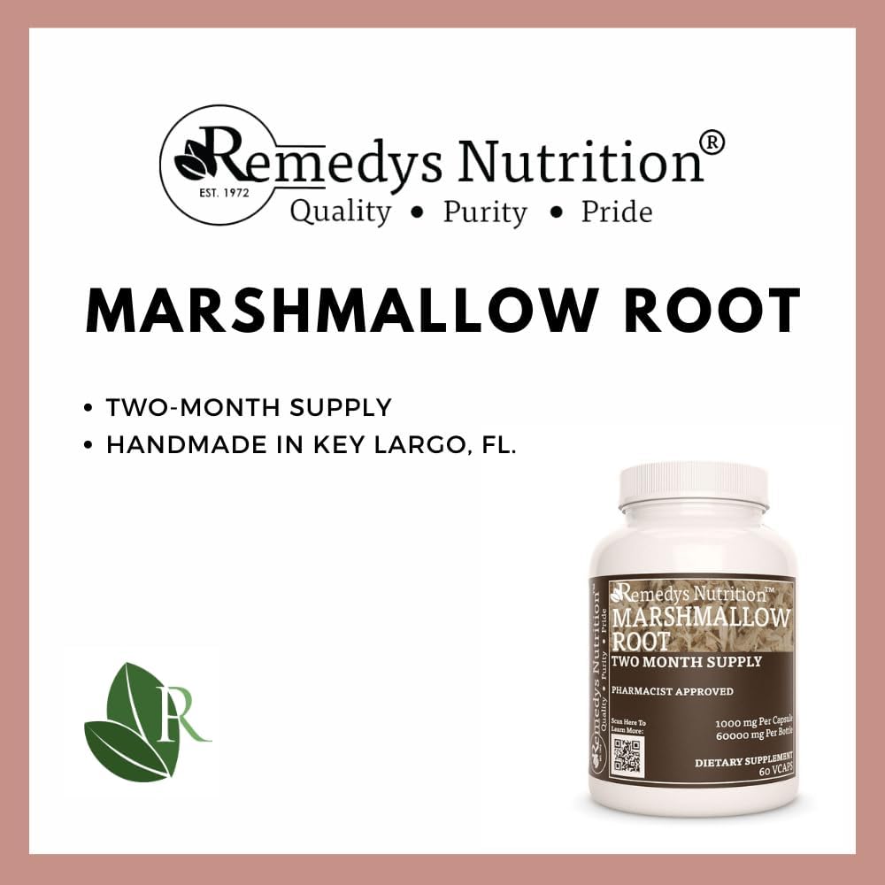 Marshmallow Root Capsules 1,000mg - 60 Vegan Capsules Herbal Dietary Supplement - Non-GMO, Gluten Free, Dairy Free - Two Month Supply of Remedy's Nutrition