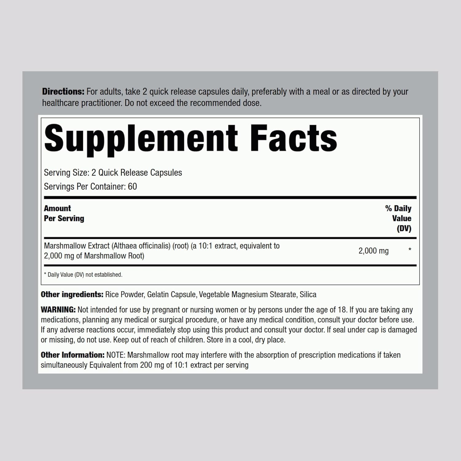 Marshmallow Root Capsules 2000mg - 120 Count Herbal Extract Supplement | Non-GMO & Gluten Free